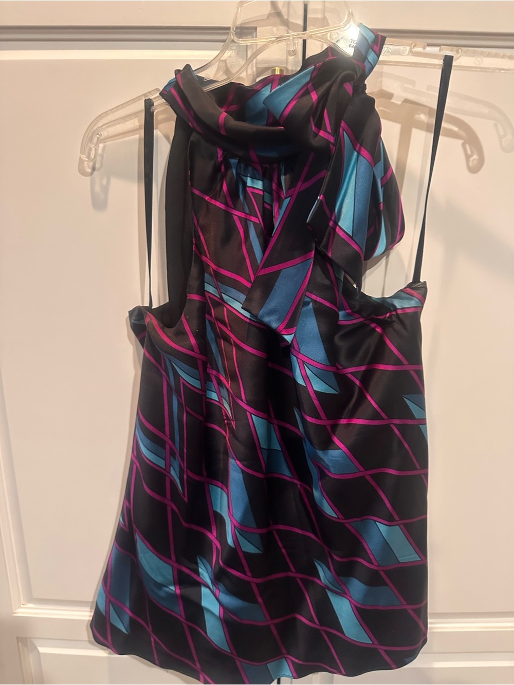 INC International Concepts Black Halter Top with Pink and Blue Geometric Print - Picture 3 of 4